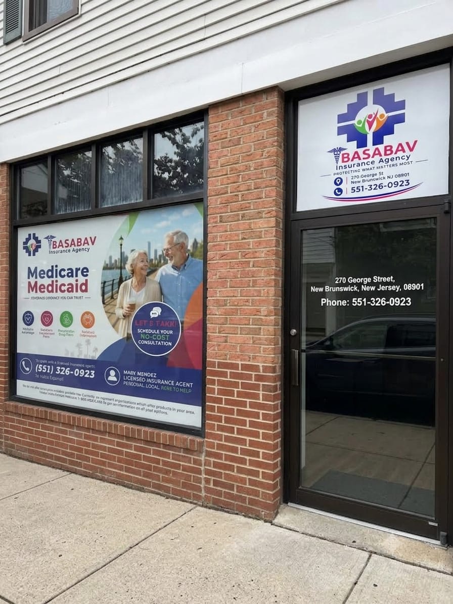 Front entrance of the BASABAV Insurance Agency office at 270 George Street in New Brunswick
